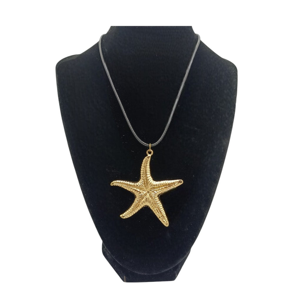 Κολιέ Με Κορδόνι Μαύρο & Κρεμαστό Αστερία Χρυσό 