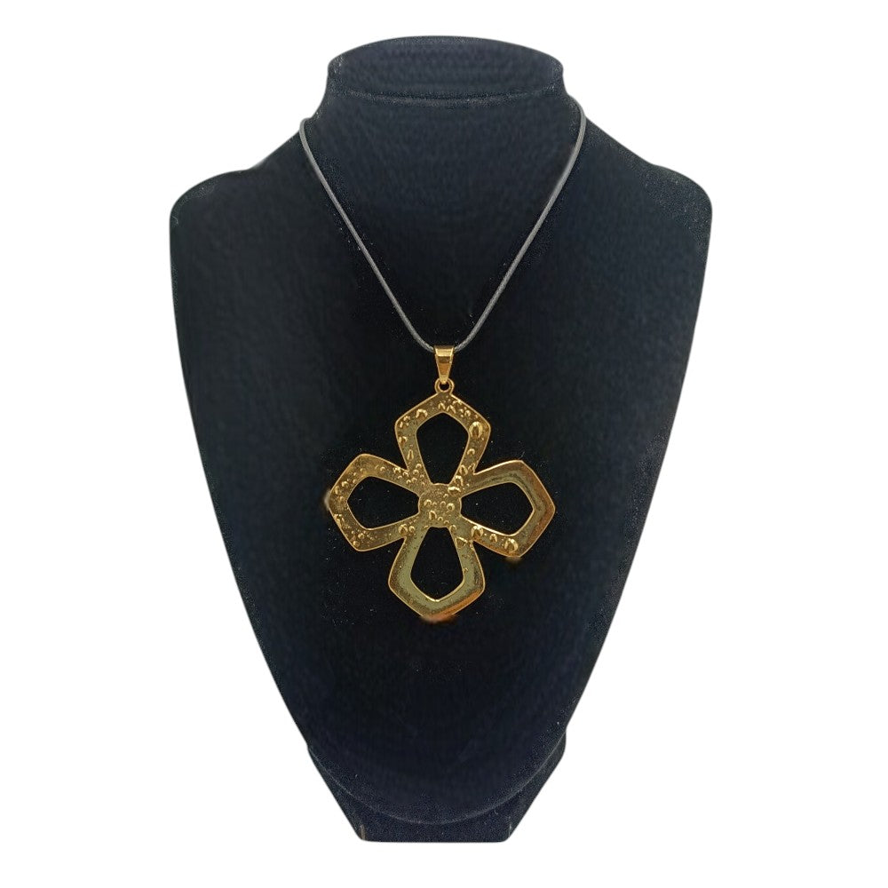 Κολιέ Με Κορδόνι Μαύρο & Κρεμαστό Λουλούδι Χρυσό