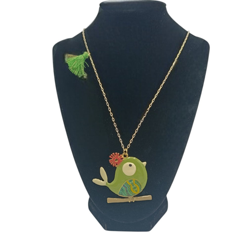 Κολιέ Με Κρεμαστό Πράσινο Πουλάκι