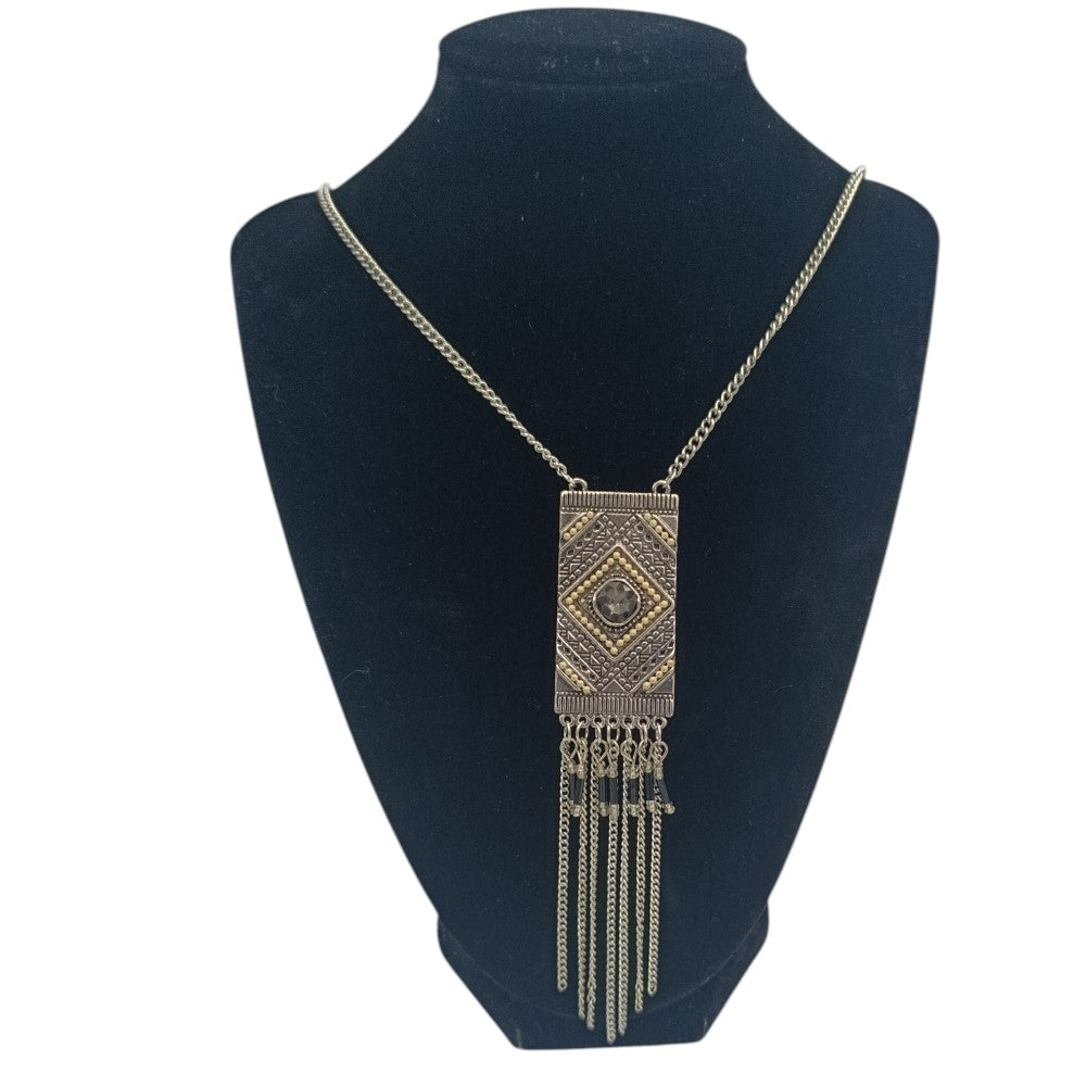 Κολιέ Με Μακριά Αλυσίδα & Πλακέ Κρεμαστό Με Ζιργκόν 2 Χρώματα - 1 Τμχ