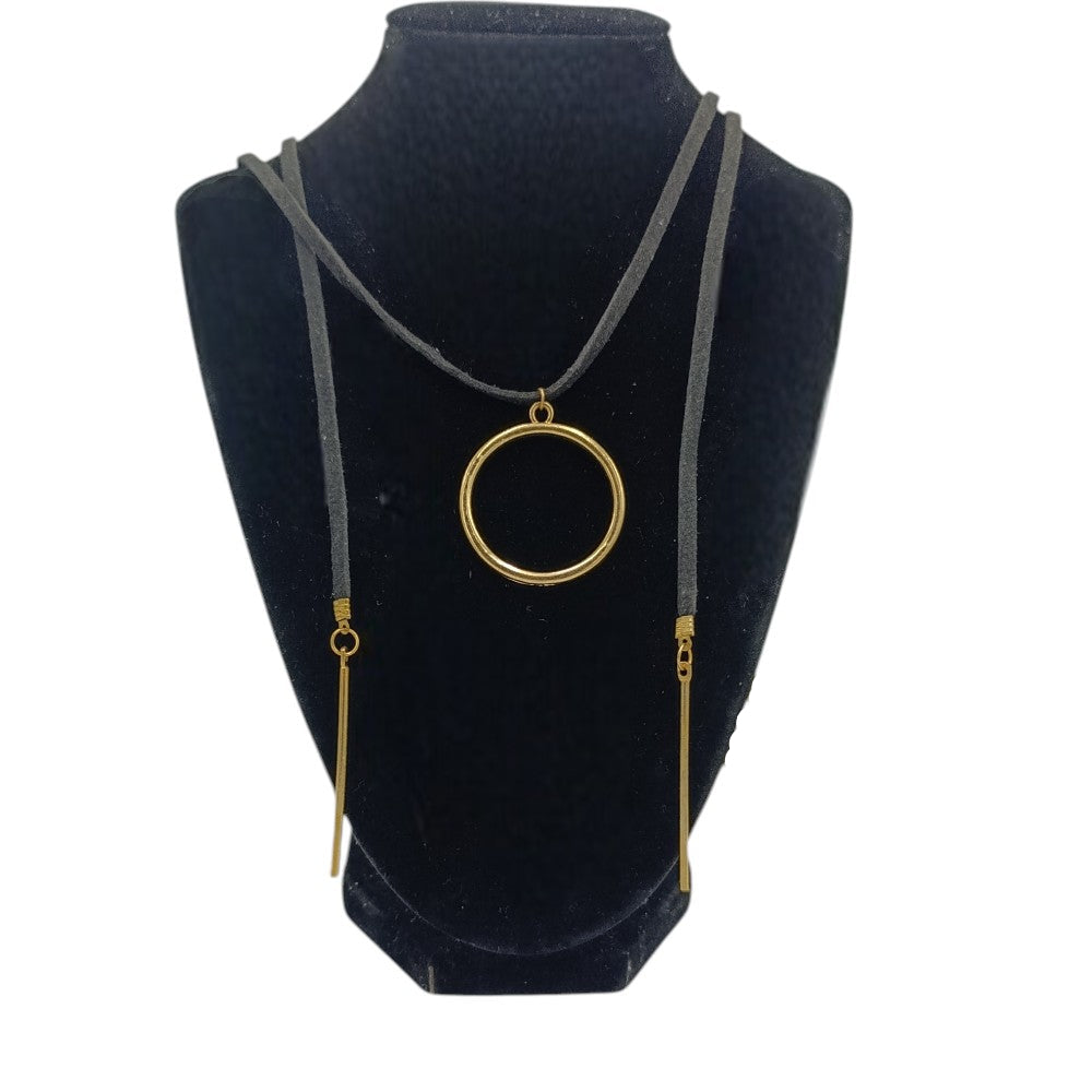 Κολιέ Με Ρυθμιζόμενο Κορδόνι Μαύρο & Κρεμαστά Χρυσά