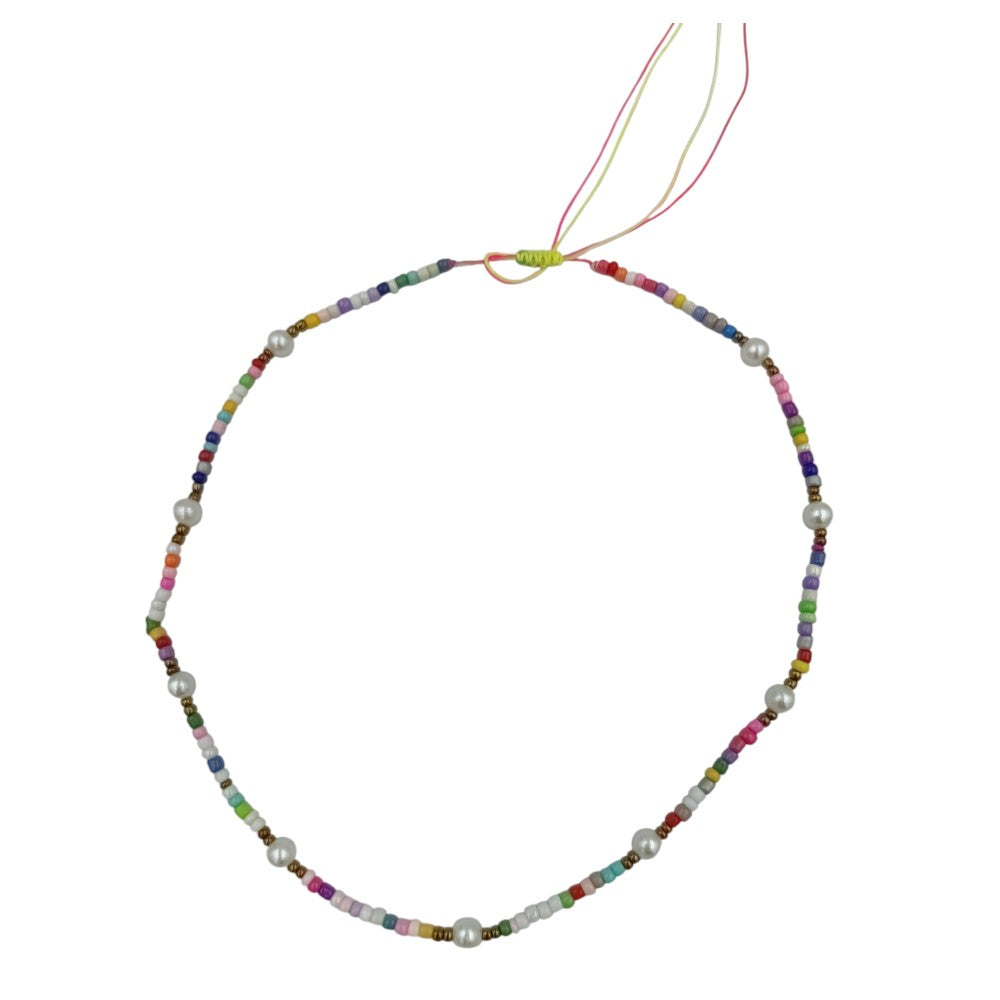 OEMΚολιέ Με Ρυθμιζόμενο Κορδόνι Διακοσμημένο Με Πολύχρωμες Χάντρες & Πέρλεςpapell.gr