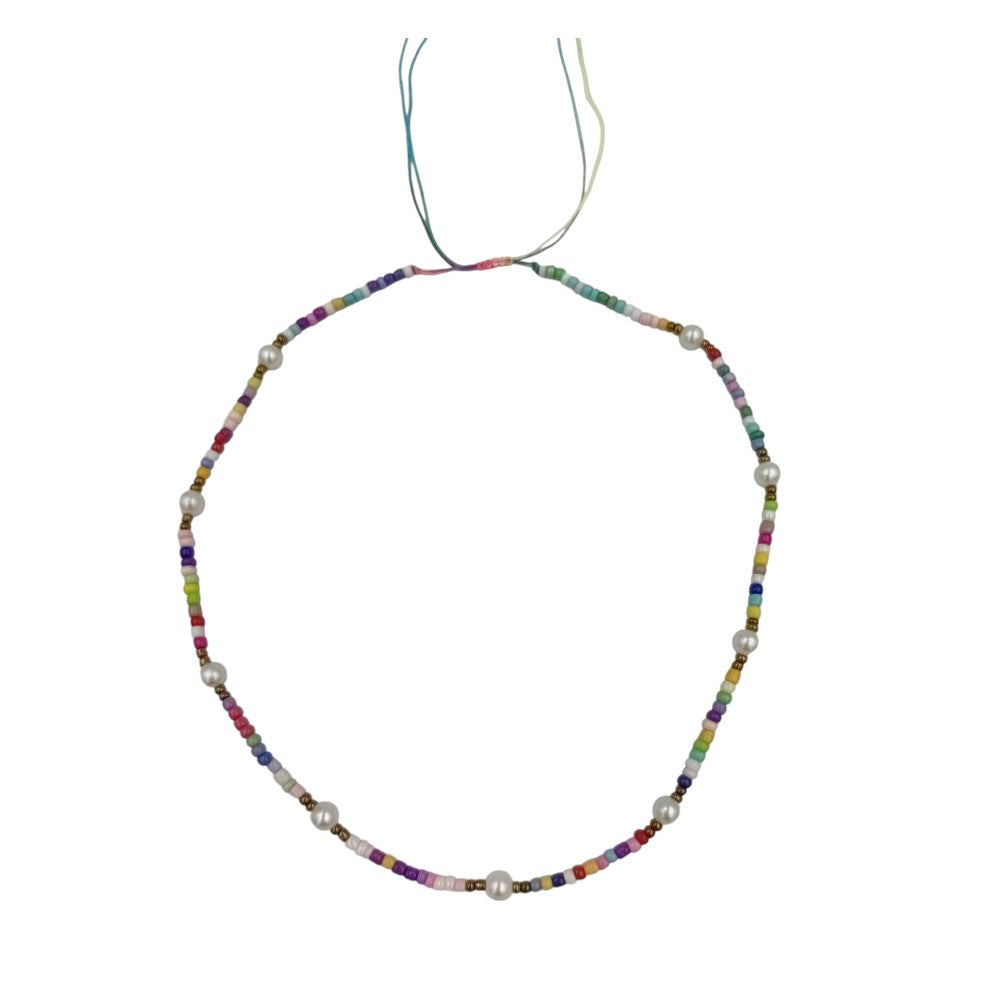 OEMΚολιέ Με Ρυθμιζόμενο Κορδόνι Διακοσμημένο Με Πολύχρωμες Χάντρες & Πέρλεςpapell.gr