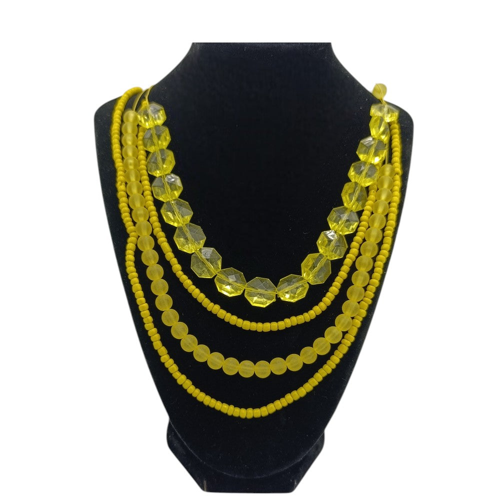 Κολιέ Με Τετραπλή Αλυσίδα & Διακοσμημένο Με Χάντρες 2 Χρώματα - 1 Τμχ