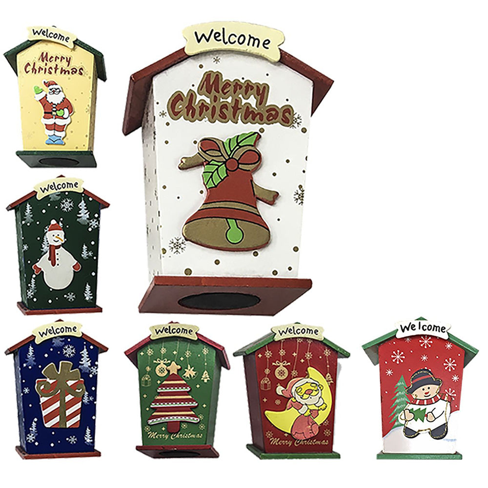 Χριστουγεννιάτικος Κουμπαράς Ξύλινος Σπιτάκι 11,5Χ9Χ6εκ Διάφορα Σχέδια - 1τμχ