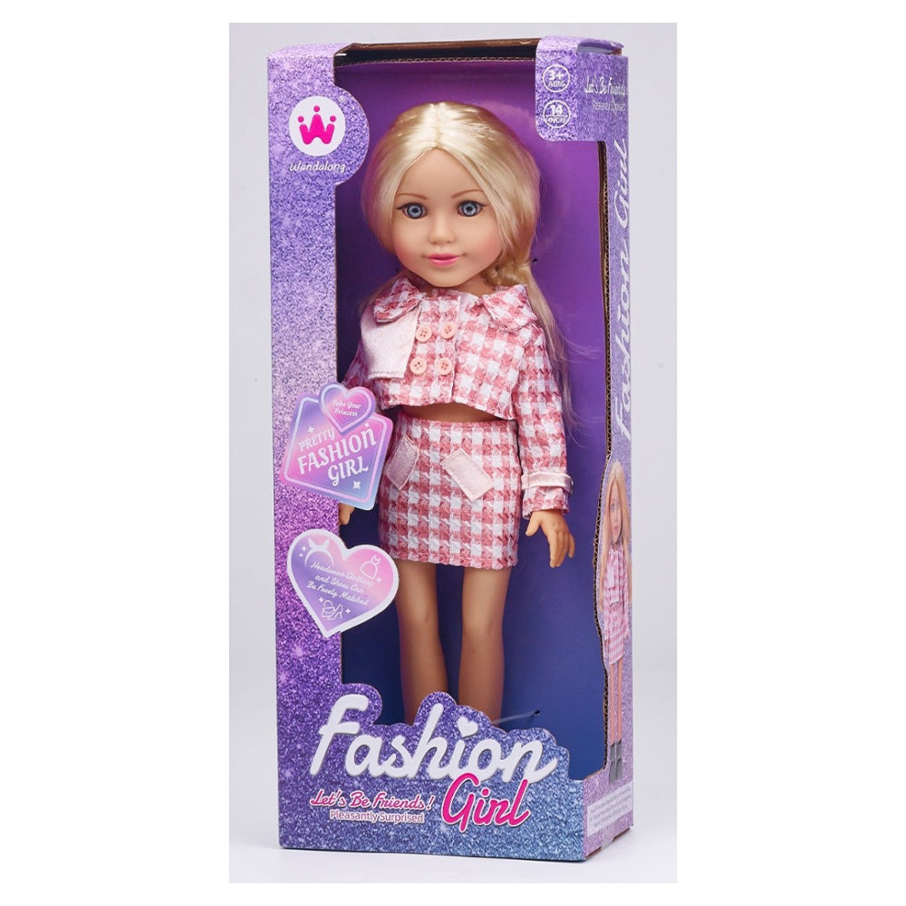 Κούκλα Με Καρό Ροζ Σετ 36εκ