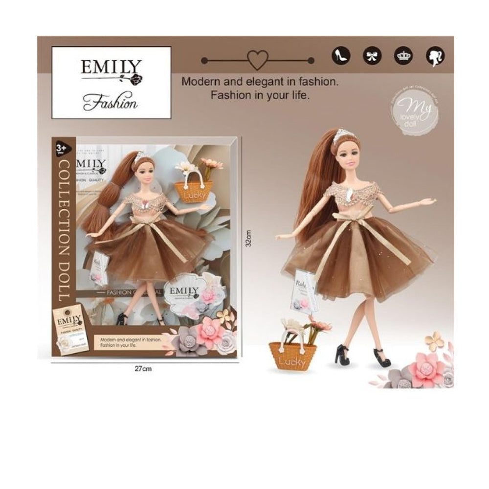 Κούκλα Μανεκέν Emily Με Καφέ Φούστα Από Τούλι & Καφέ Τσάντα 29 εκ