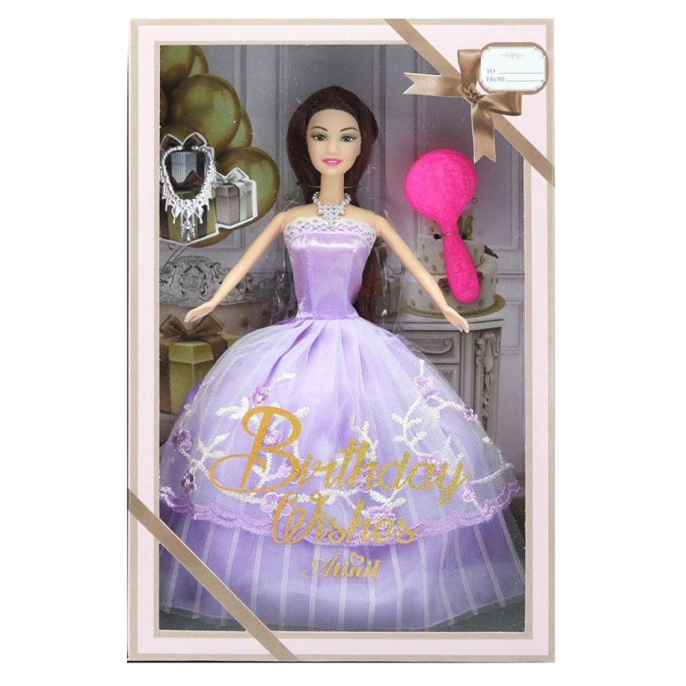 Κούκλα Με Φόρεμα Μωβ Για Τα Γενέθλια Της 33x22εκ