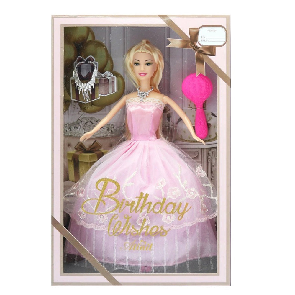 Κούκλα Με Φόρεμα Ροζ Για Τα Γενέθλια Της 33x22εκ
