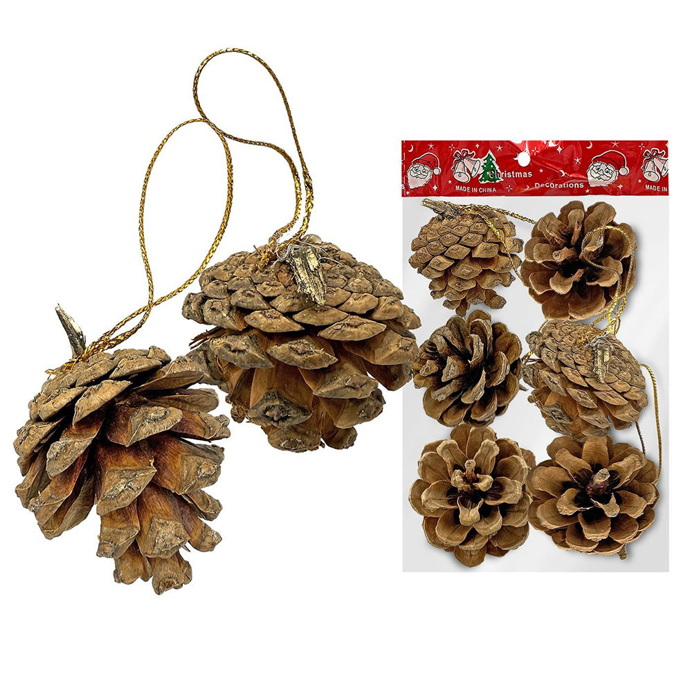 Χριστουγεννιάτικα Διακοσμητικά Κουκουνάρια Κρεμαστά 6τμχ 4εκ 