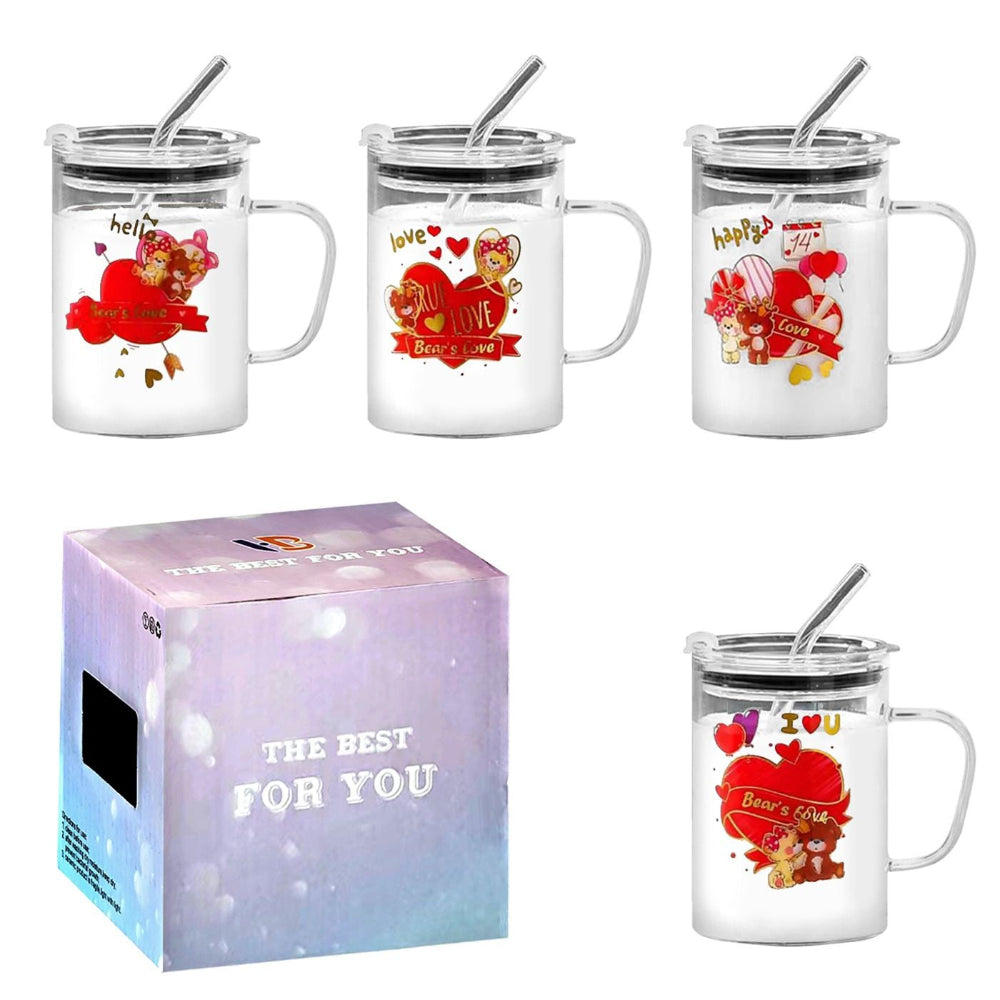 HomieΣετ Κούπα Γυάλινη, Καλαμάκι, Καπάκι Βαλεντίνου 400mlpapell.gr