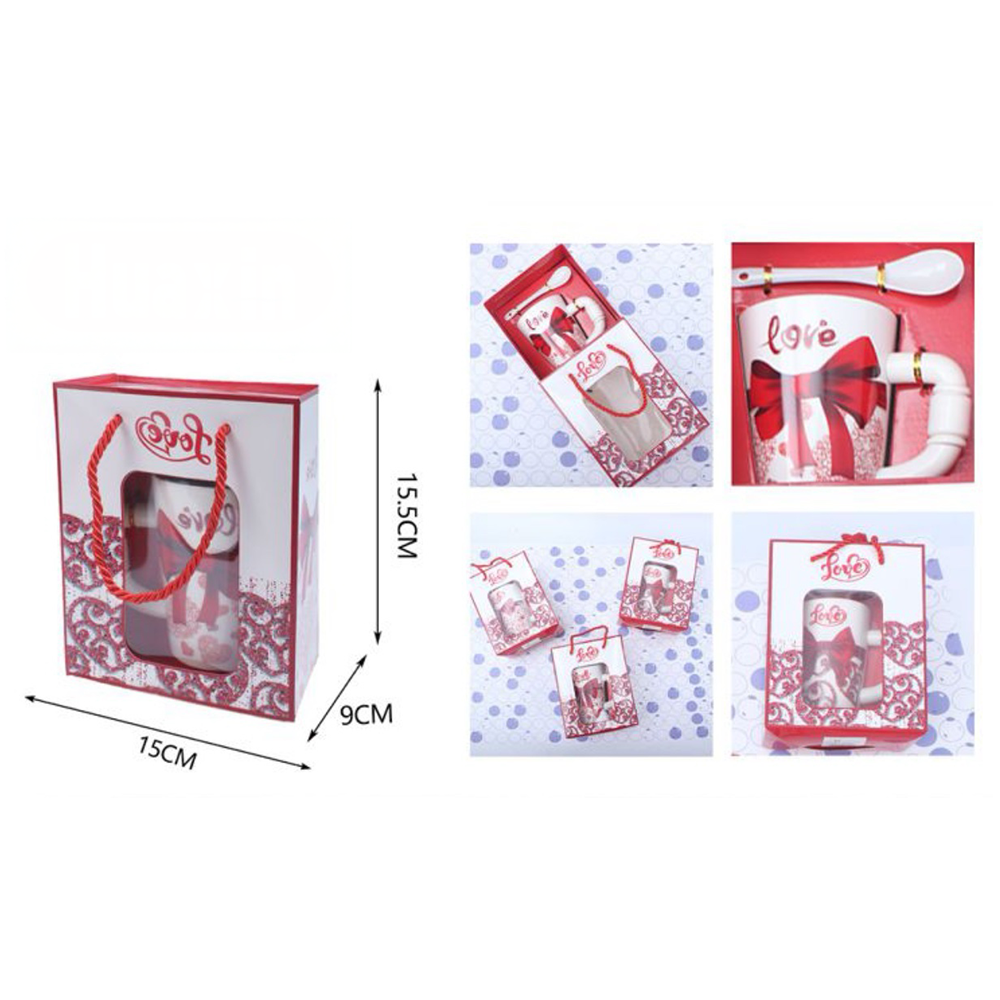 Κούπα Αγίου Βαλεντίνου Με Κουταλάκι Love Φιόγκος 12.5εκ