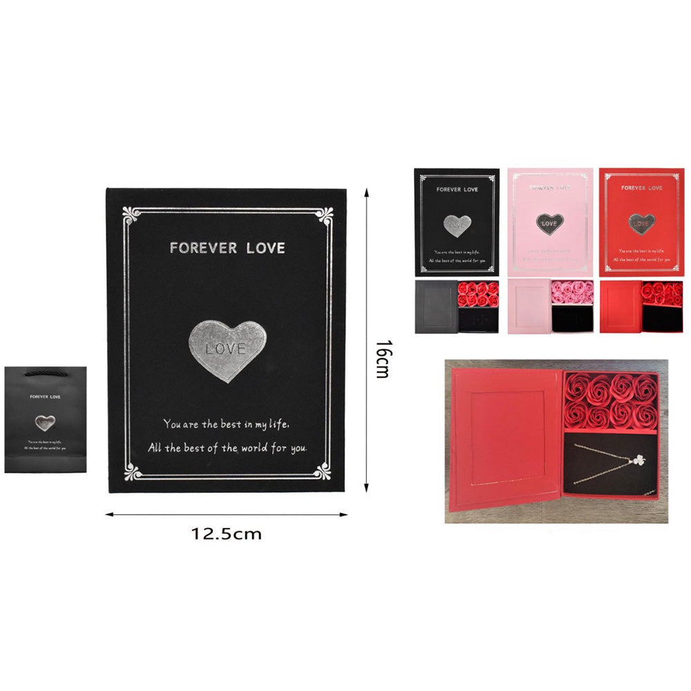 Κουτί Δώρου Forever Love με Τριαντάφυλλα και Κολιέ 16×12,5 εκ σε 3 Χρώματα (1 Τμχ)