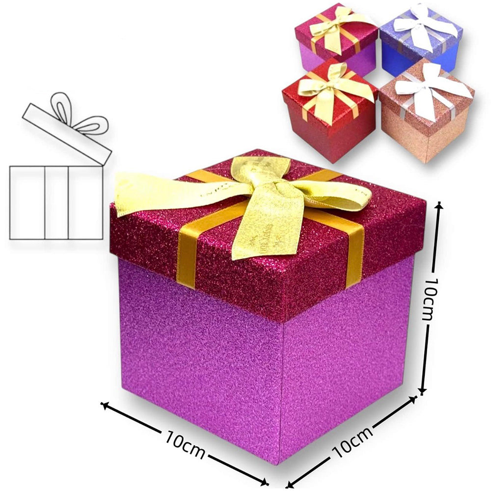 Κουτί Δώρου με Glitter & Φιόγκο 10×10×10 εκ – 4 Χρώματα (1 Τμχ)
