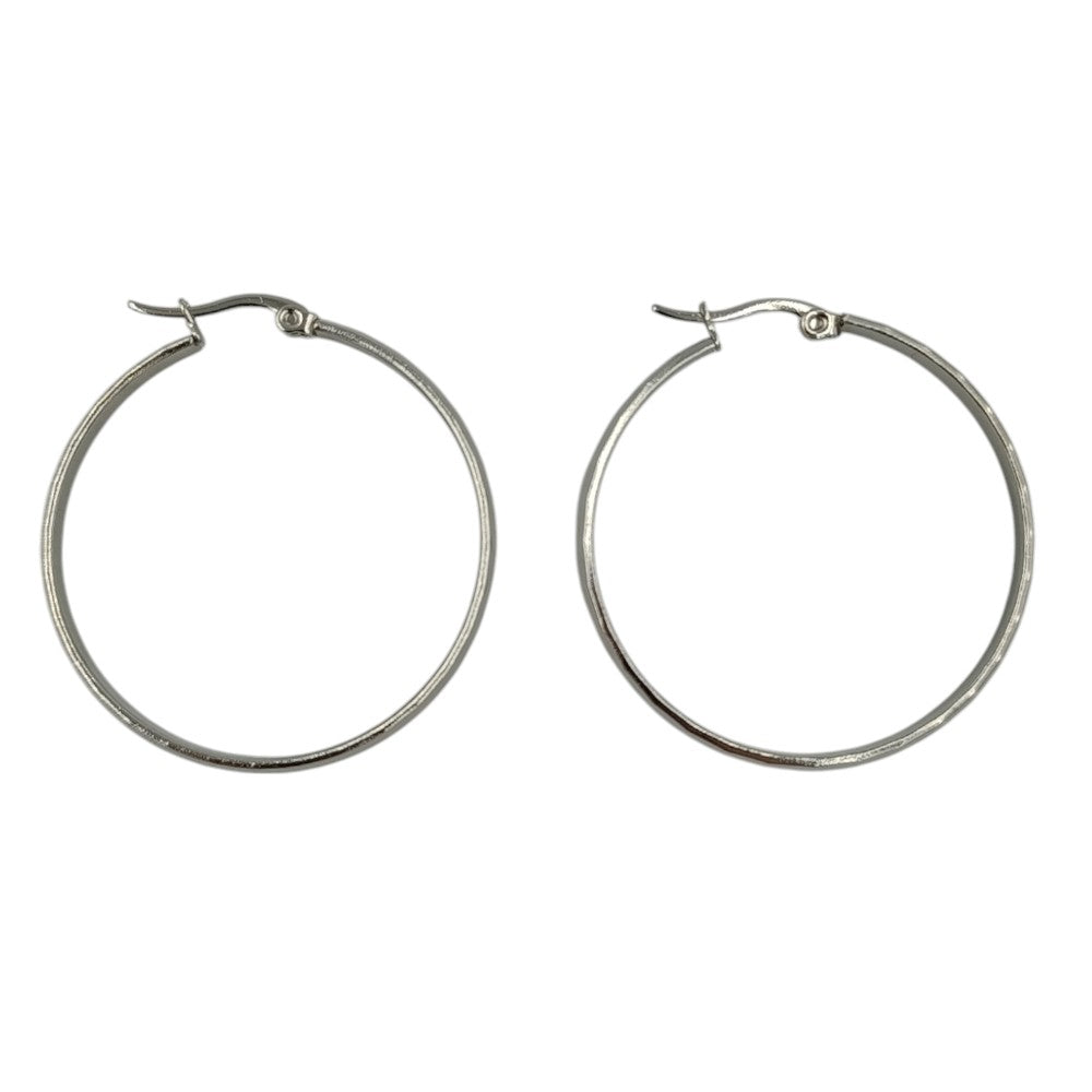 Κρίκοι Stainless Steel Ασημί Φαρδιοί Ανάγλυφοι Φ4εκ