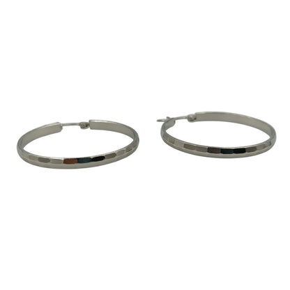 Κρίκοι Stainless Steel Ασημί Φαρδιοί Ανάγλυφοι Φ4εκ