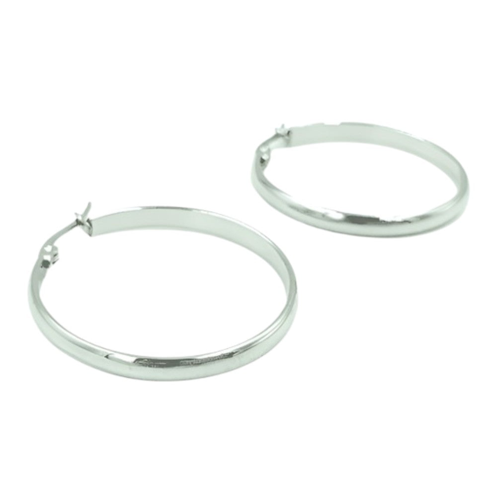 Κρίκοι Stainless Steel Ασημί Με Φαρδύ Περίγραμμα Φ3εκ