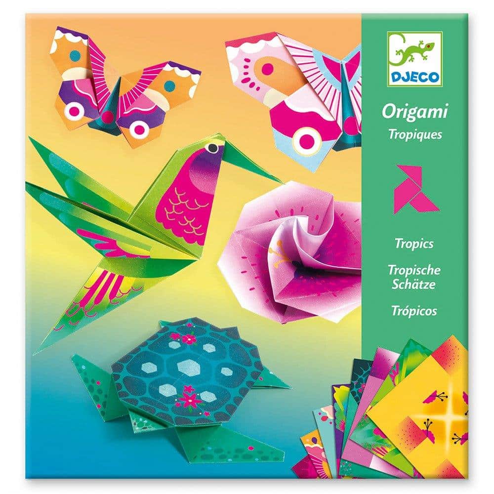 Djeco Κατασκευη Origami Neon Χρωματα 'Τροπικα Ζωακια Και Λουλουδια'