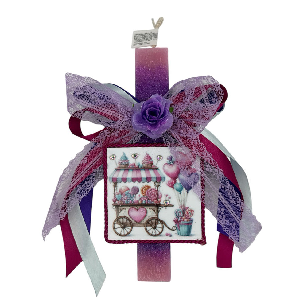 PapellΛαμπάδα Χειροποίητη Πλακέ Αρωματική Ζαχαρωτά Σε Καδράκι Με Δαντέλα Και Στρας 26 Εκpapell.gr