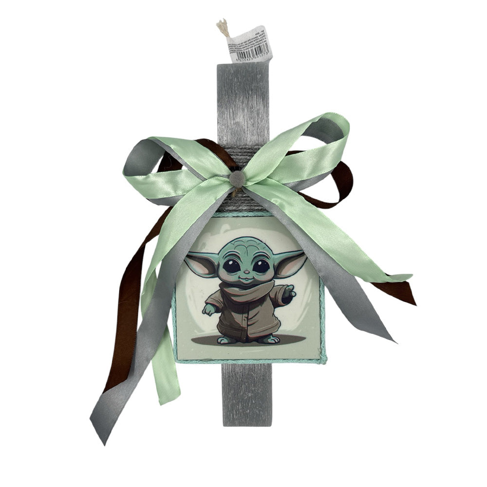 PapellΛαμπάδα Χειροποίητη Πλακέ Αρωματική Baby Yoda Σε Καδράκι 26 Εκpapell.gr