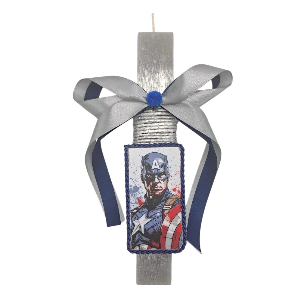 Λαμπάδα Χειροποίητη Πλακέ Αρωματική Captain America σε Καδράκι - 25 εκ