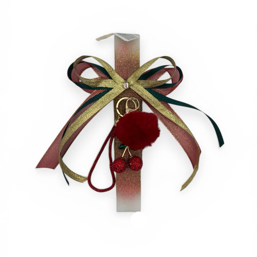 Λαμπάδα Χειροποίητη Πλακέ Αρωματική Μπρελόκ Κερασάκι με Στράς