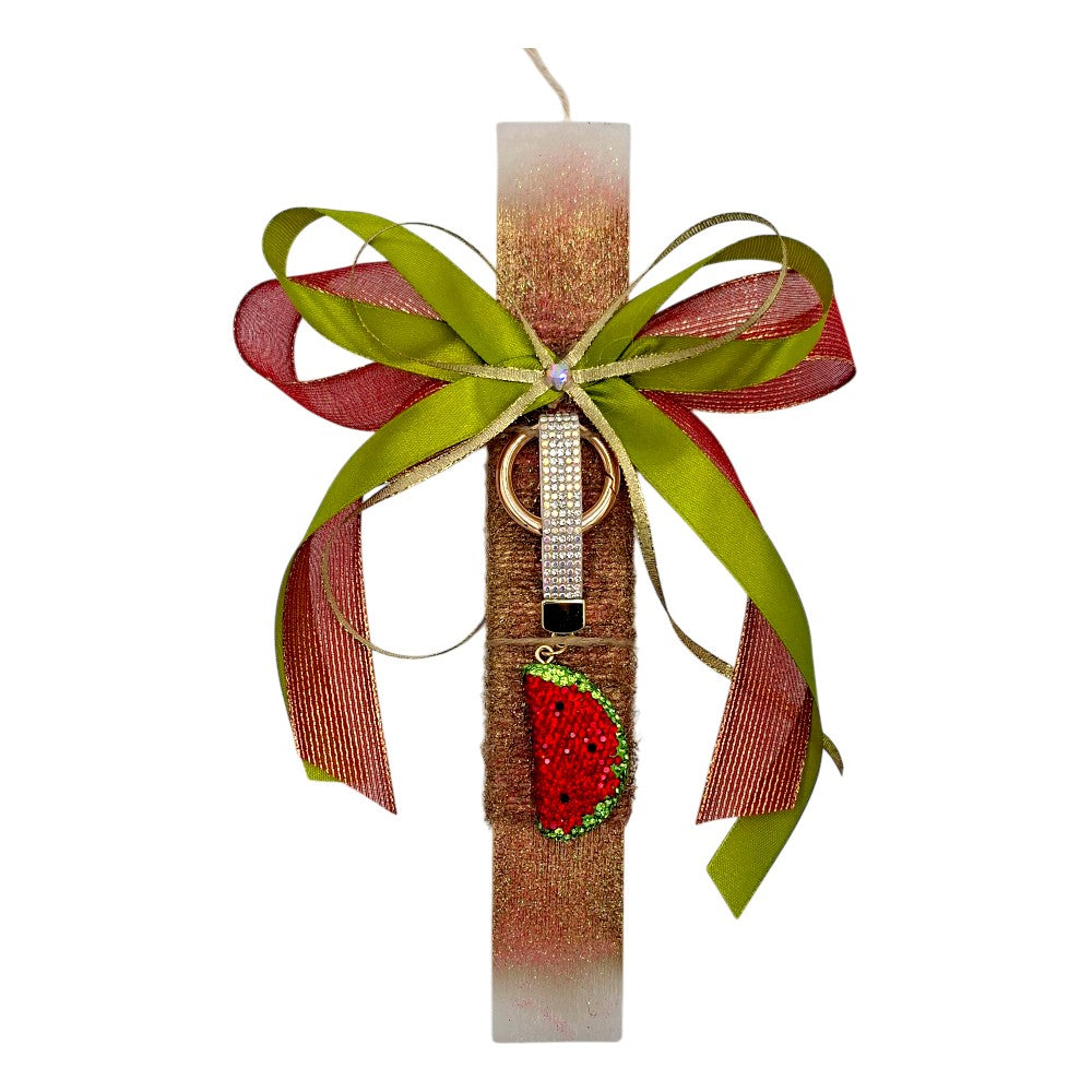 Λαμπάδα Χειροποίητη Πλακέ Αρωματική Μπρελόκ Καρπούζι με Στρας σε Διάφορα Χρώματα - 25 εκ