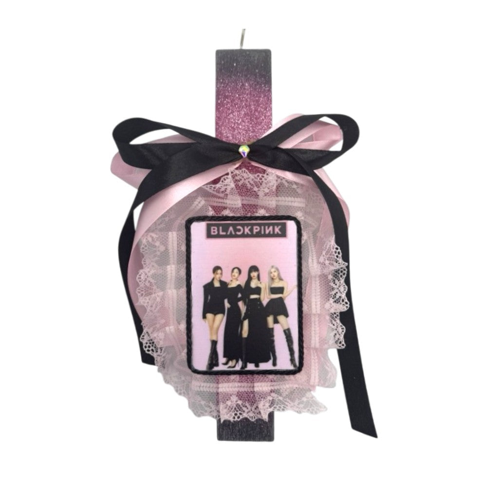 Λαμπάδα Χειροποίητη Πλακέ Αρωματική Black Pink σε Καδράκι - 25 εκ