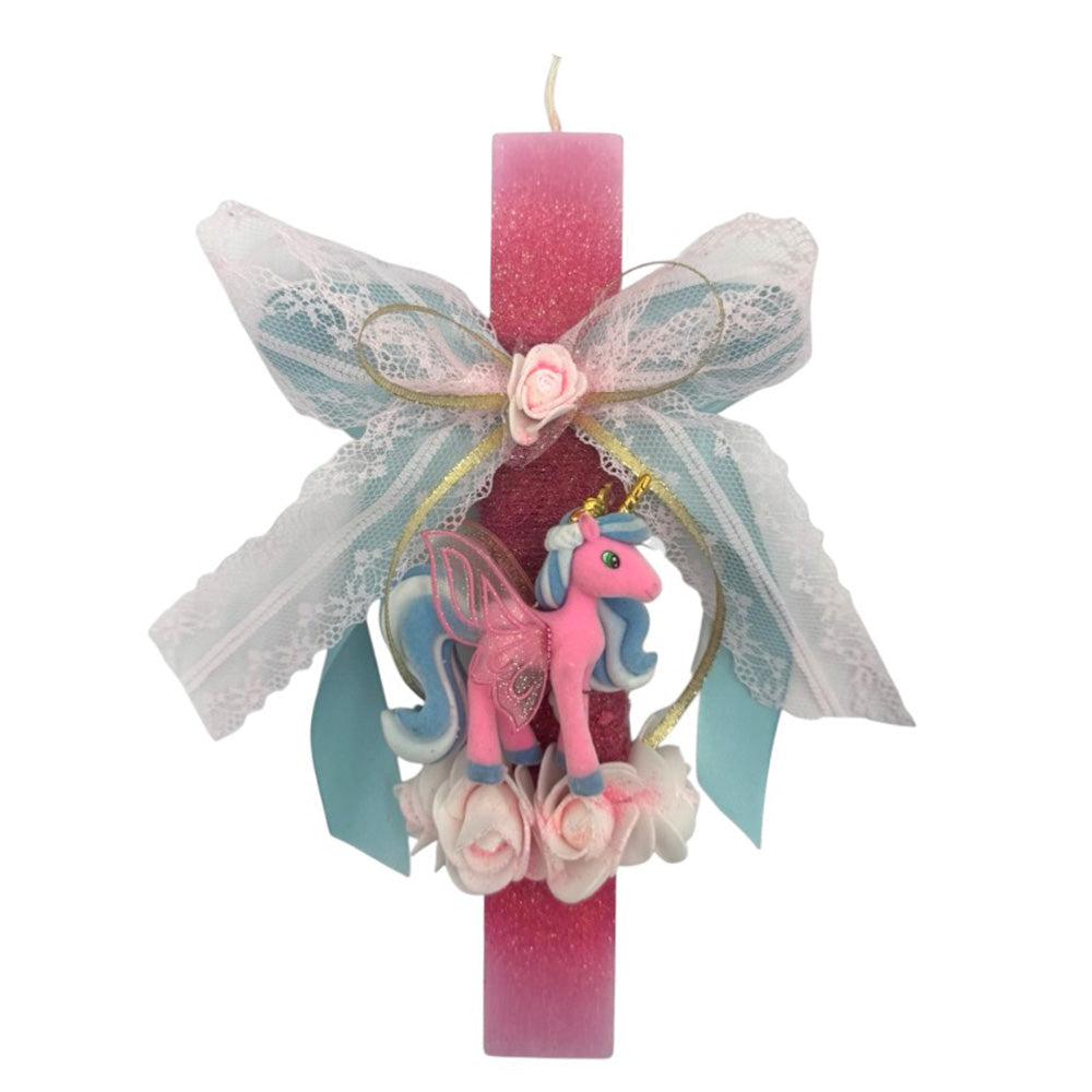Λαμπάδα Χειροποίητη Πλακέ Αρωματική Galupy Unicorn με Glitter και Δανδέλα - 25 εκ