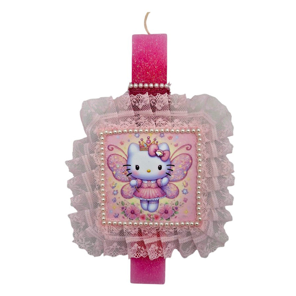 Λαμπάδα Χειροποίητη Πλακέ Αρωματική Hello Kitty Νεράιδα σε Καδράκι - 25 εκ