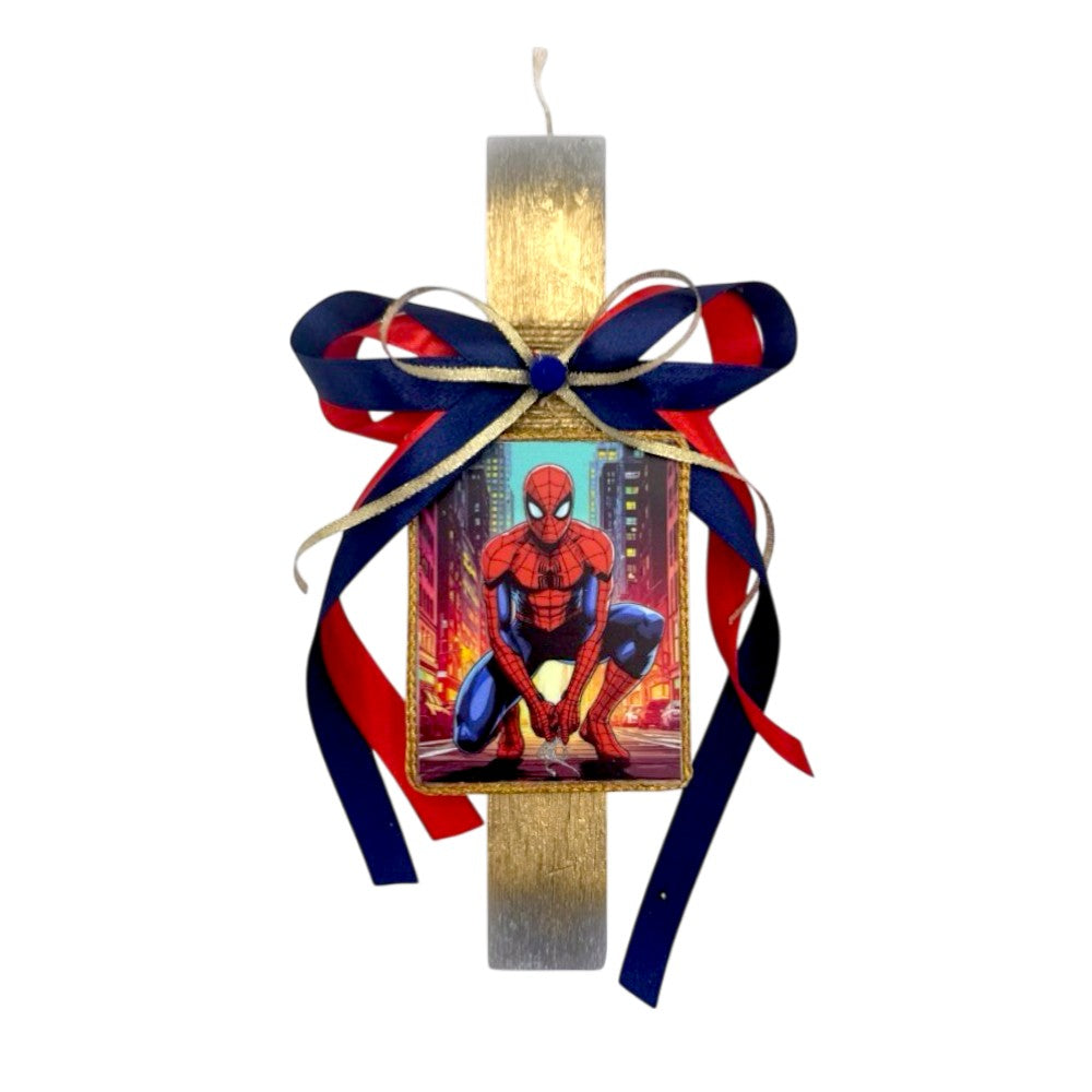 Λαμπάδα Χειροποίητη Πλακέ Αρωματική Marvel Spiderman Καθιστός σε Καδράκι - 25 εκ