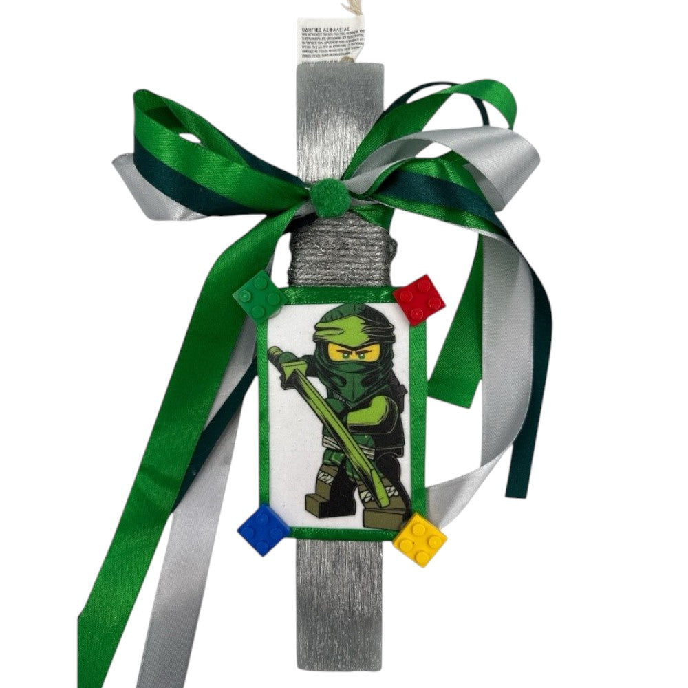 PapellΛαμπάδα Χειροποίητη Πλακέ Αρωματική Πράσινος Νίντζα Με Τουβλάκια Legopapell.gr