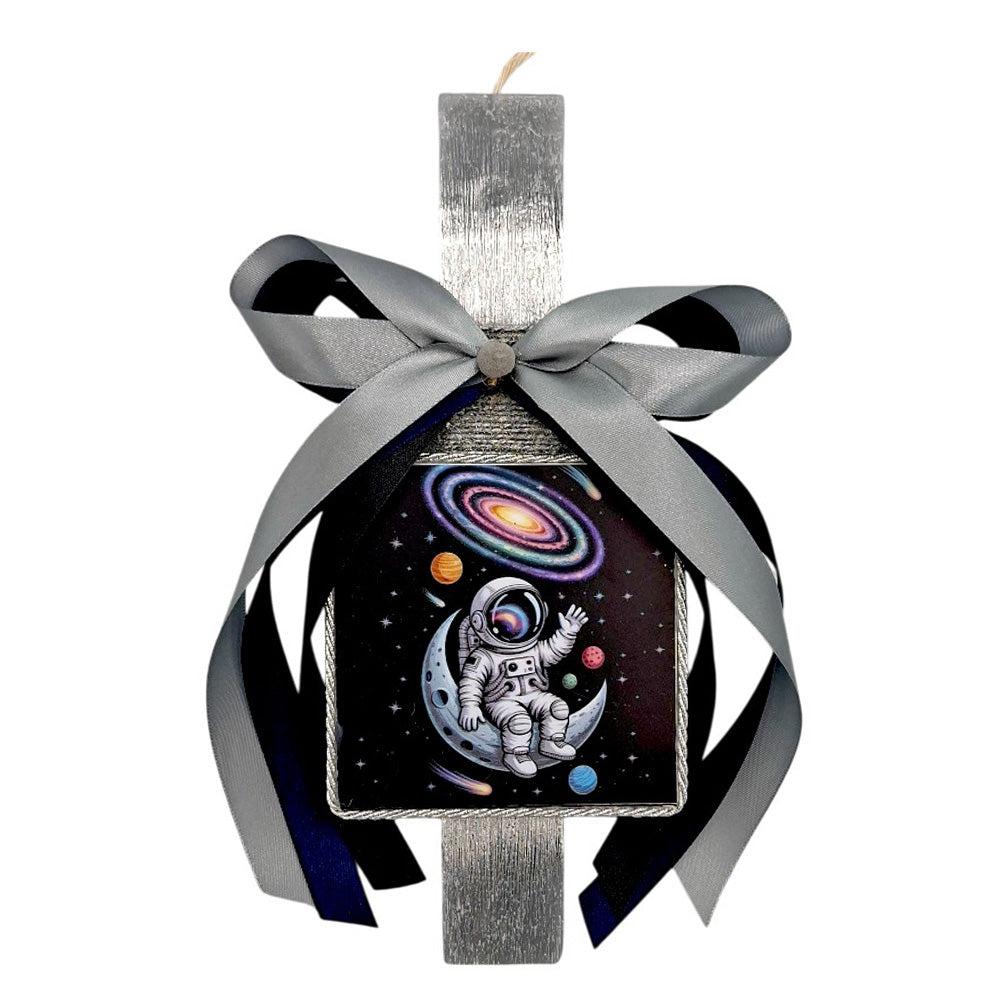 Λαμπάδα Χειροποίητη Πλακέ Αρωματική Αστροναύτης στο Φεγγάρι σε Καδράκι - 25 εκ