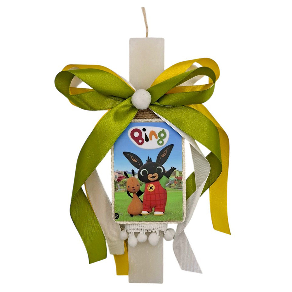 Λαμπάδα Χειροποίητη Πλακέ Αρωματική Bing σε Καδράκι με Πομ-Πομ - 25 εκ