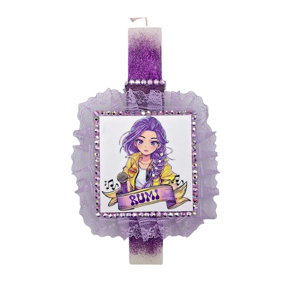 Λαμπάδα Χειροποίητη Πλακέ Αρωματική K-pop Demon Hunters Rumi σε Καδράκι - 25 εκ