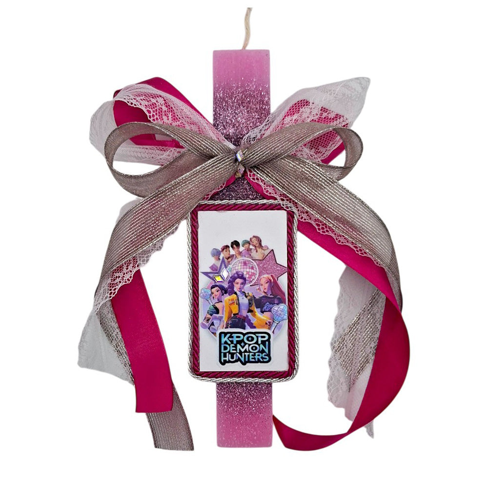 Λαμπάδα Χειροποίητη Πλακέ Αρωματική K-pop Huntrix σε Καδράκι Φούξια - 25 εκ