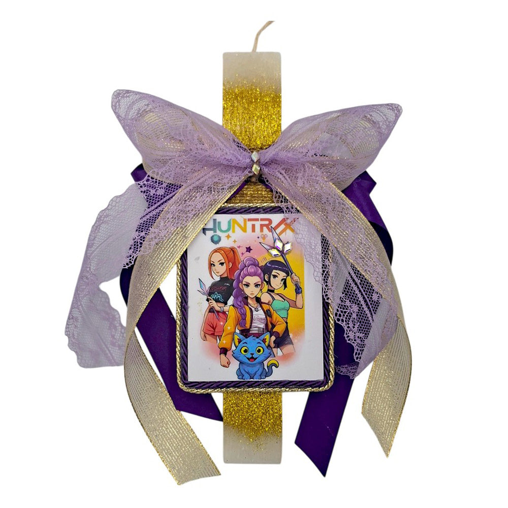 Λαμπάδα Χειροποίητη Πλακέ Αρωματική K-pop Huntrix σε Καδράκι Λευκό - 25 εκ