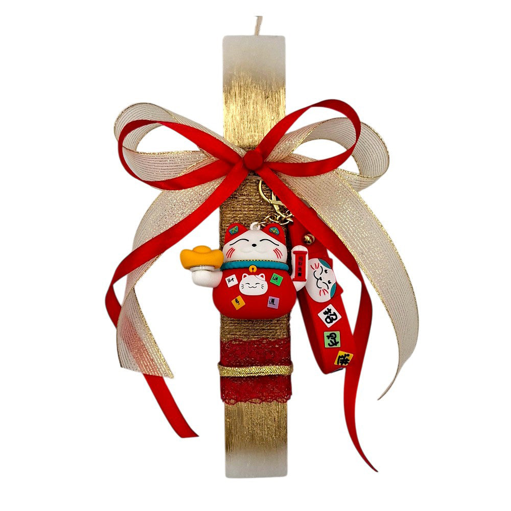 Λαμπάδα Χειροποίητη Πλακέ Αρωματική Lucky Cat Μπρελόκ - 25 εκ