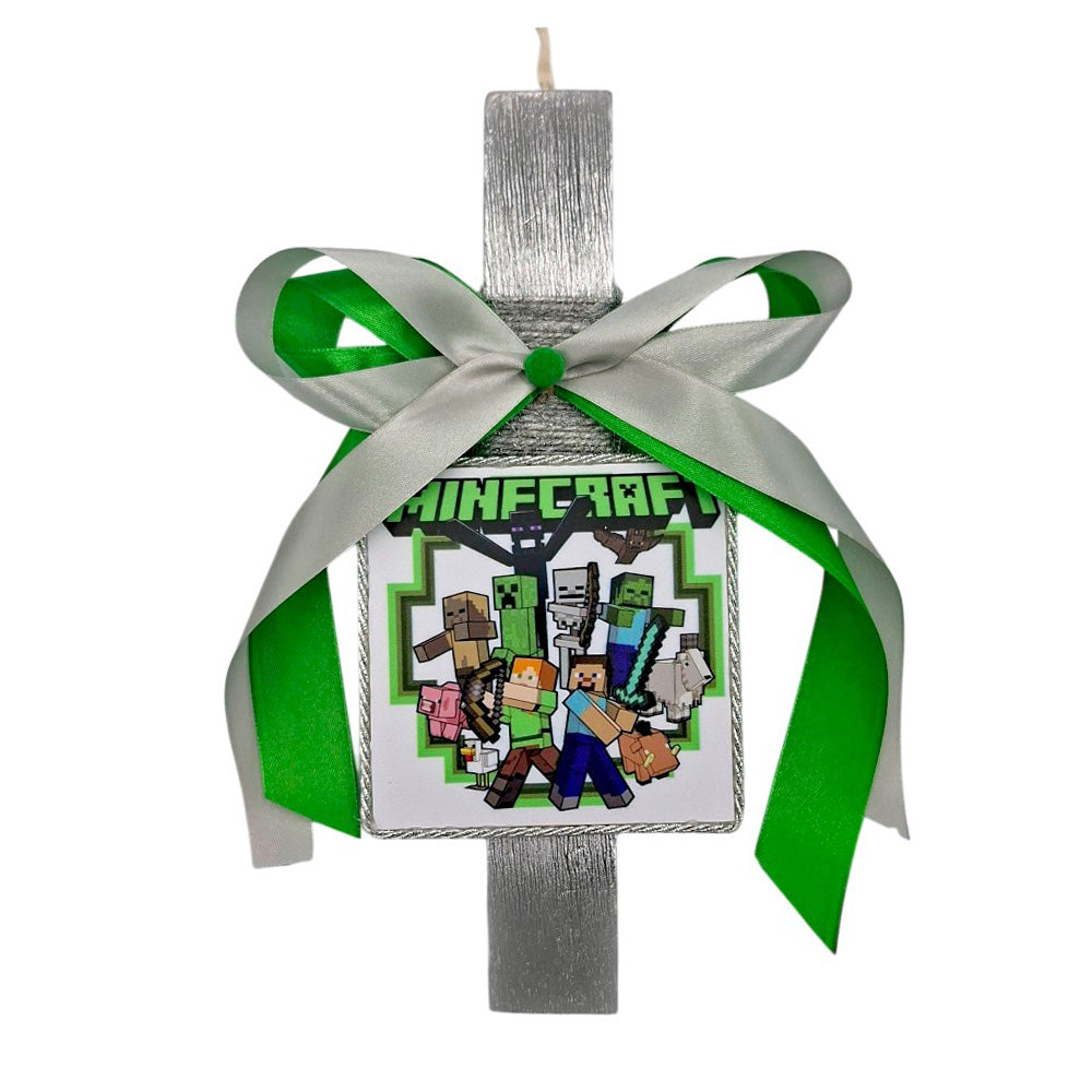 Λαμπάδα Χειροποίητη Πλακέ Αρωματική Minecraft σε Καδράκι Ασημί - 25 εκ