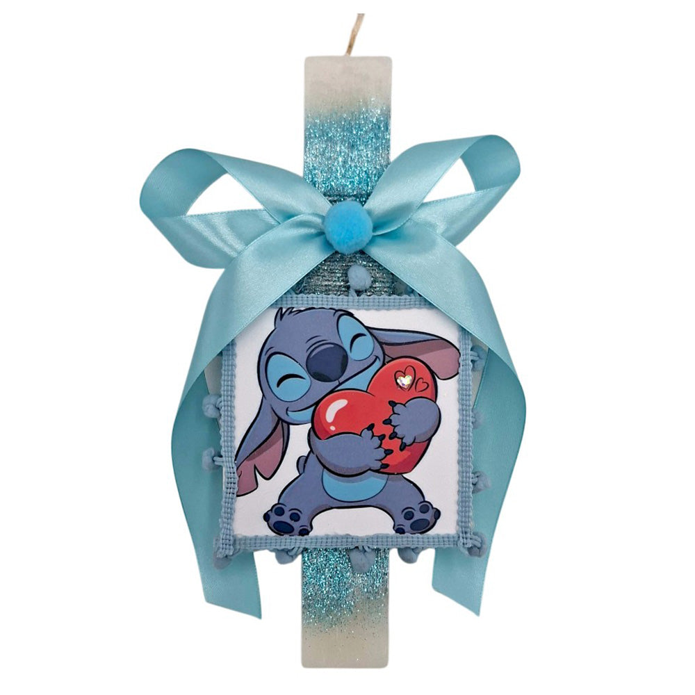 Λαμπάδα Χειροποίητη Πλακέ Αρωματική Stitch με Καρδούλα σε Καδράκι - 25 εκ