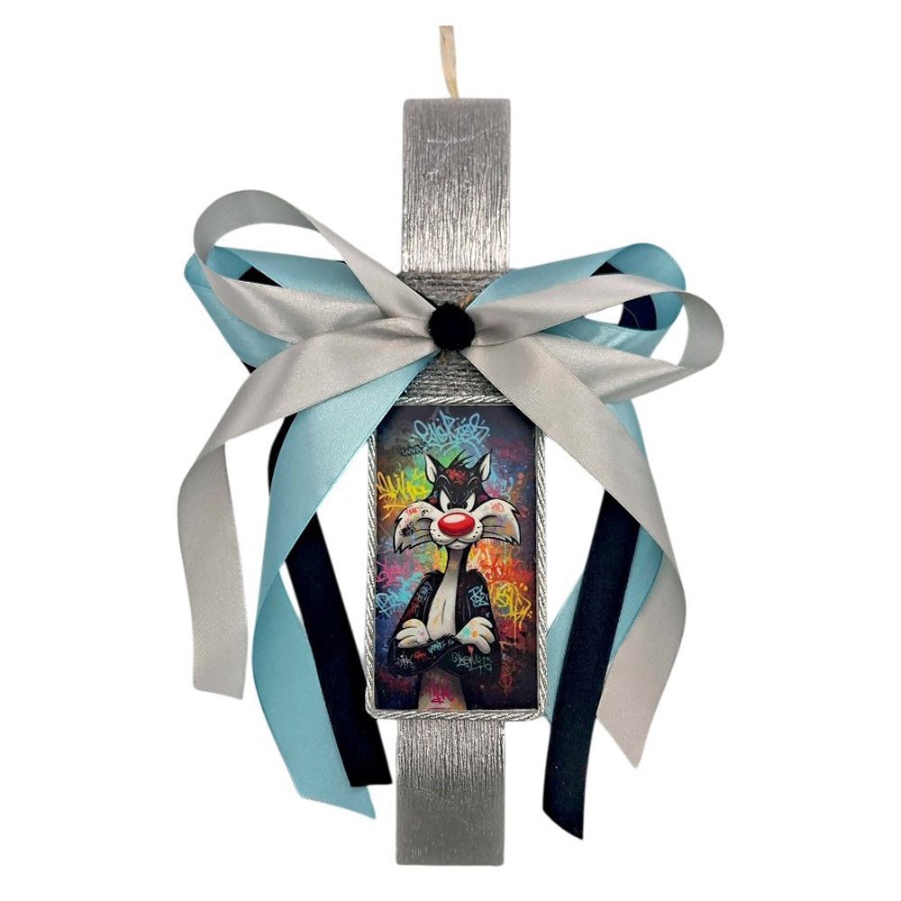 Λαμπάδα Χειροποίητη Πλακέ Αρωματική Sylvester Cat Graffiti σε Καδράκι - 25 εκ