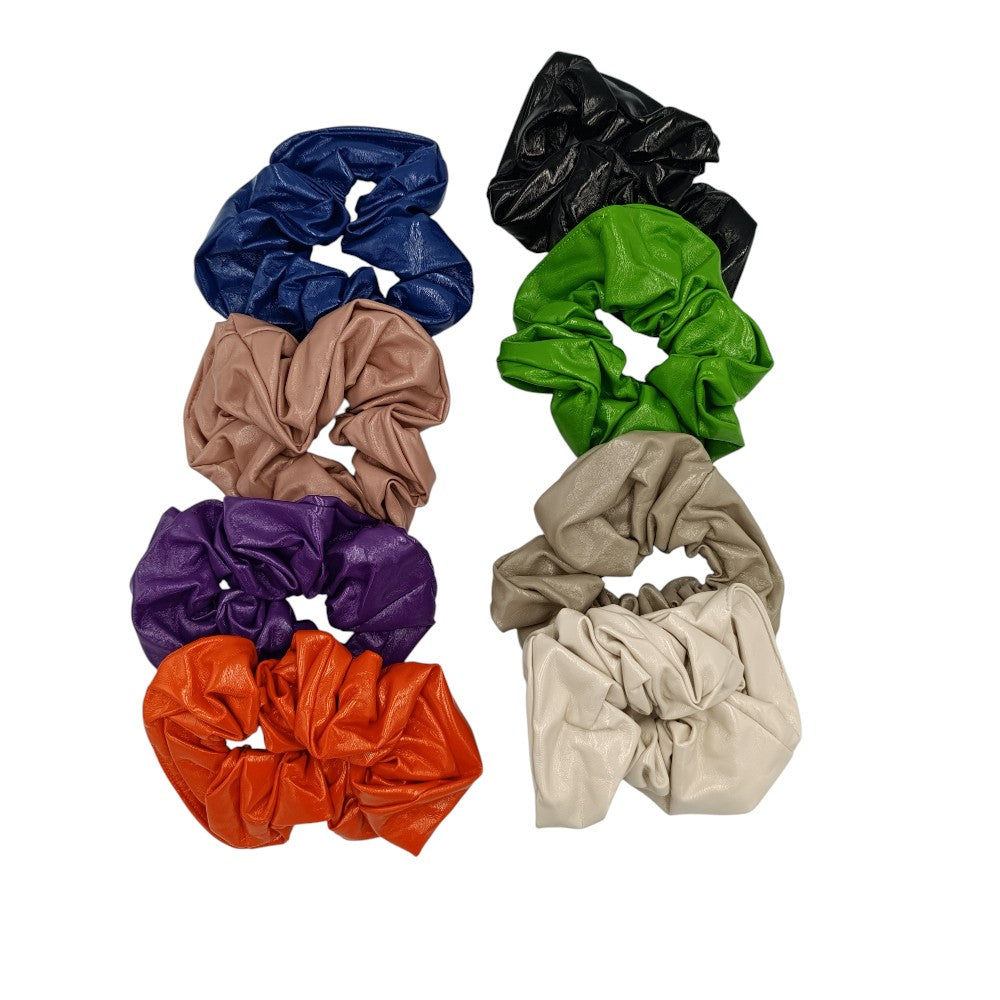 Λαστιχάκι Μαλλιών Scrunchie Δερματίνη 22εκ Άνοιγμα 8 Χρώματα - 1 τμχ