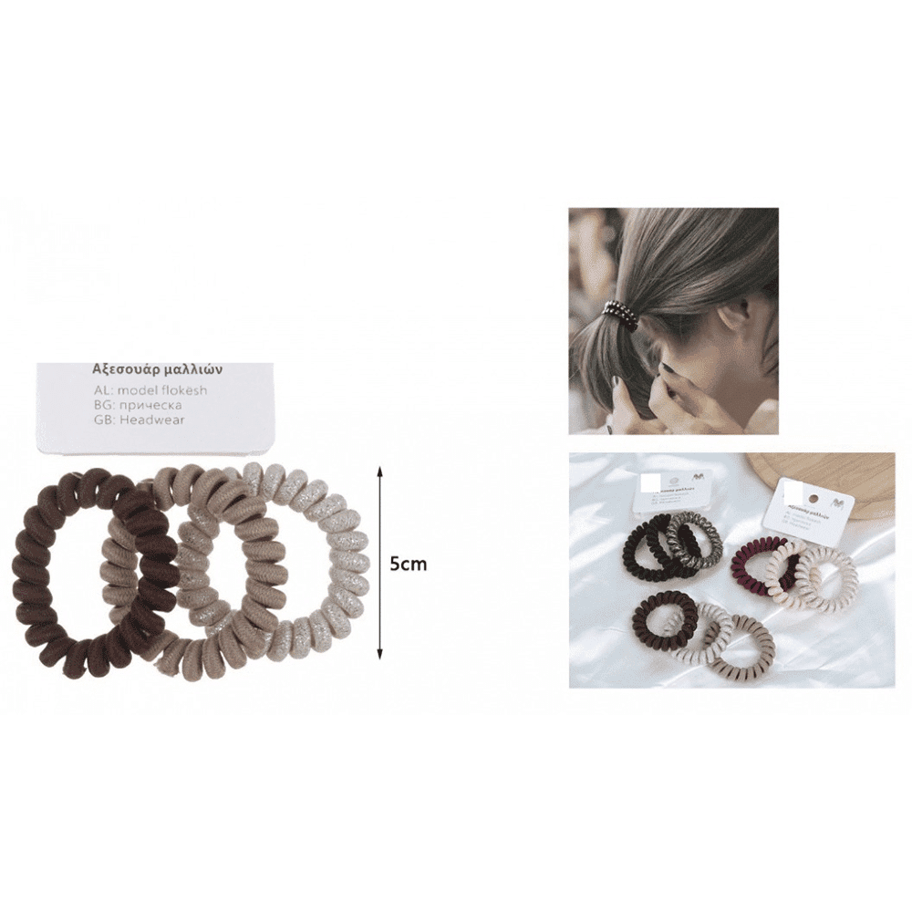 Λαστιχακια Μαλλιων Σπιραλ 2 Απλα- 1 Glitter 3Τμχ