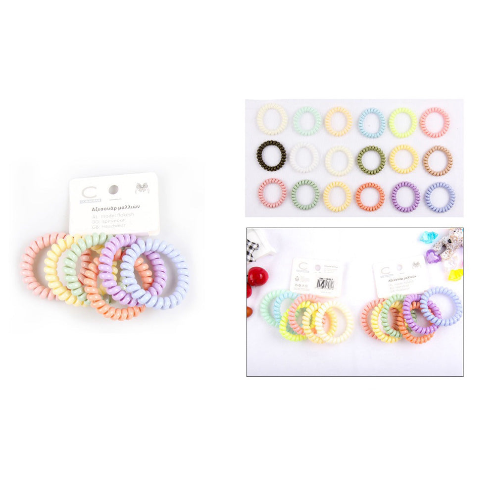 Λαστιχάκια Μαλλιών Σπιράλ Pastel Χρώματα 6 Τμχ
