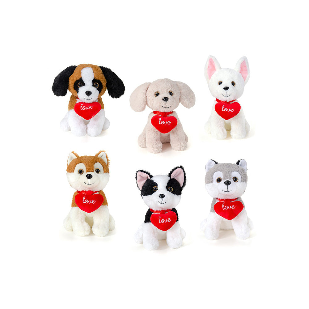 Λούτρινα Σκυλάκια με Κρεμαστή Καρδούλα 24 εκ σε 6 Σχέδια - 1 Τμχ