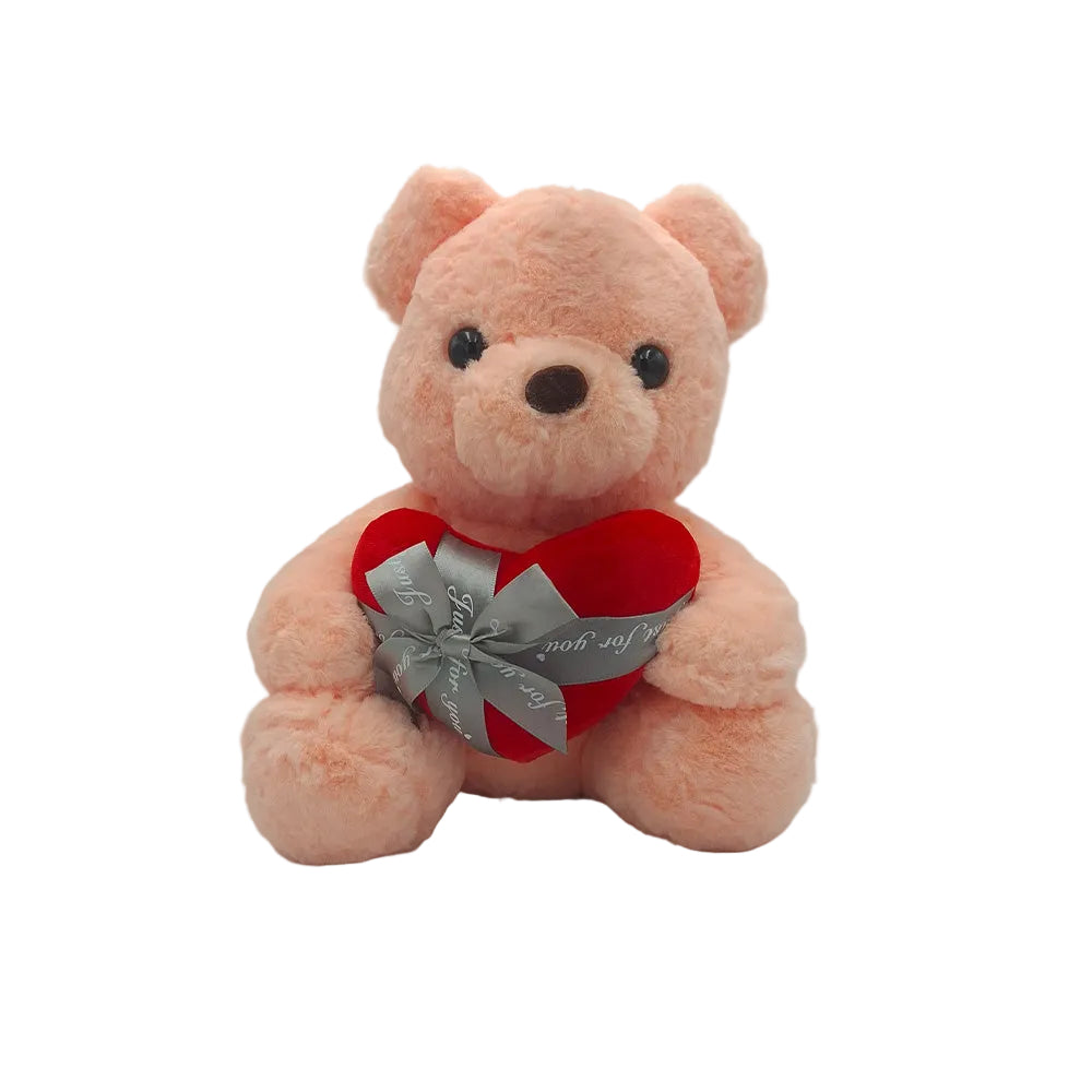 Λούτρινο Αρκουδάκι Με Καρδιά Και Φιόγκο 30εκ σε 3 Χρώματα - 1 Τμχ