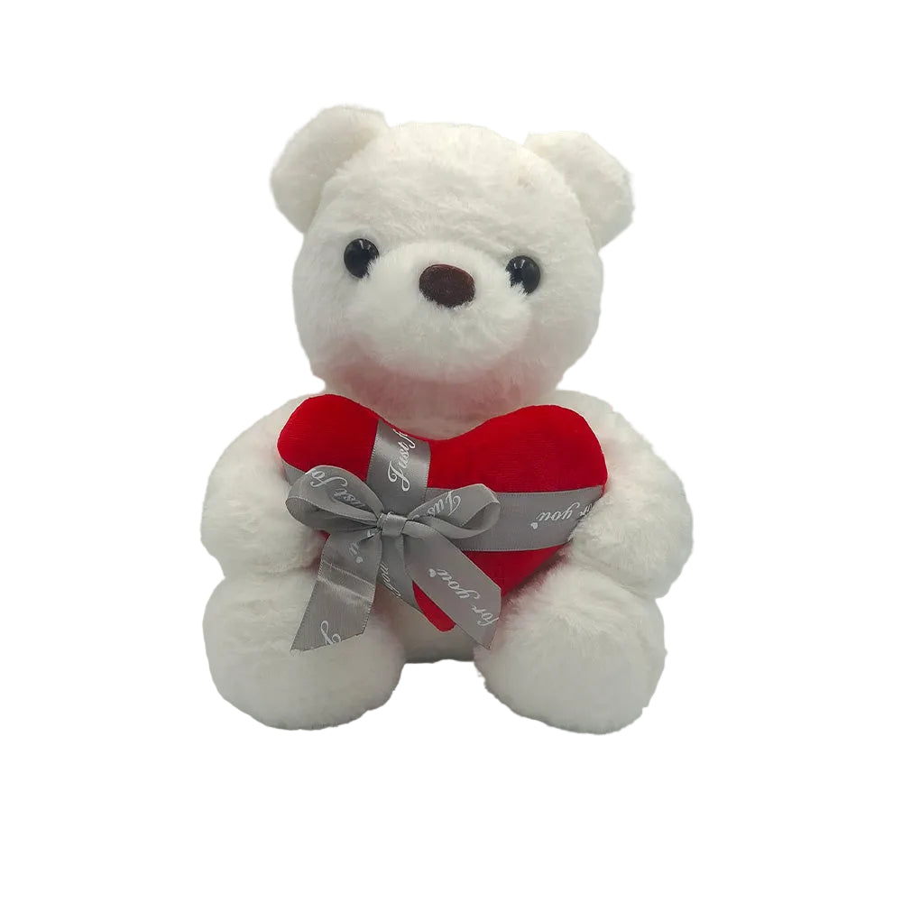 Λούτρινο Αρκουδάκι Με Καρδιά Και Φιόγκο 30εκ σε 3 Χρώματα - 1 Τμχ