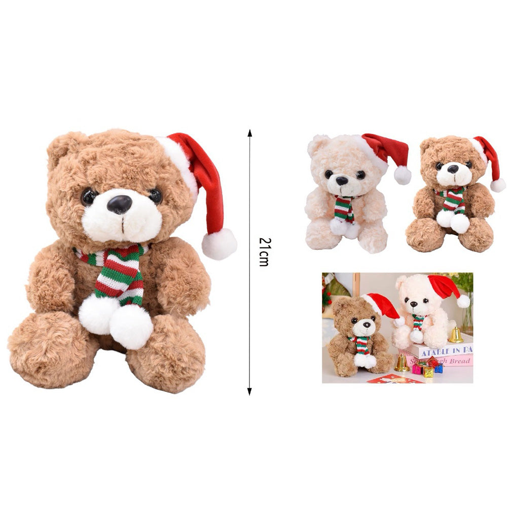 Λούτρινο Αρκουδάκι Με Χριστουγεννιάτικο Σκουφάκι 21 εκ