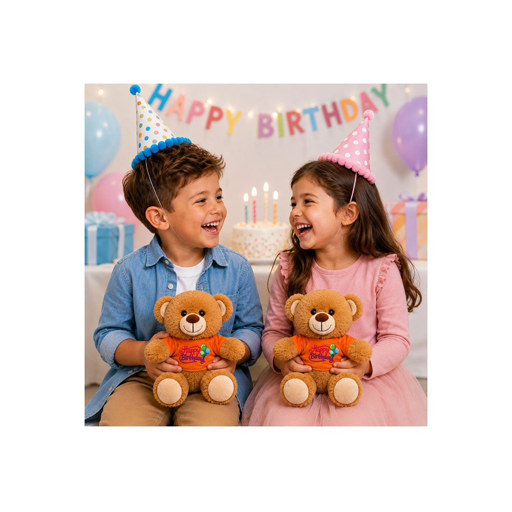 Λούτρινο Καφέ Αρκουδάκι με Μπλουζάκι Happy Birthday 20 εκ