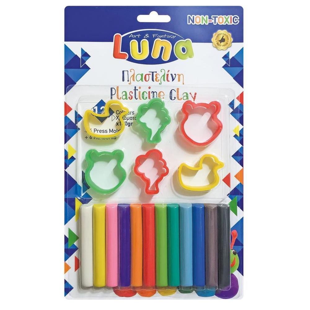 LUNALuna Πλαστελίνη 12 Χρώματα Με 6 Καλούπια 180 grpapell.gr